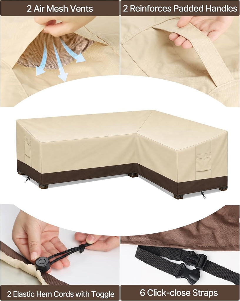 Outdoor Sectional Cover L-Shaped & Patio Furniture Covers Waterproof | 600D Oxford Sectional Couch Covers L-Shaped