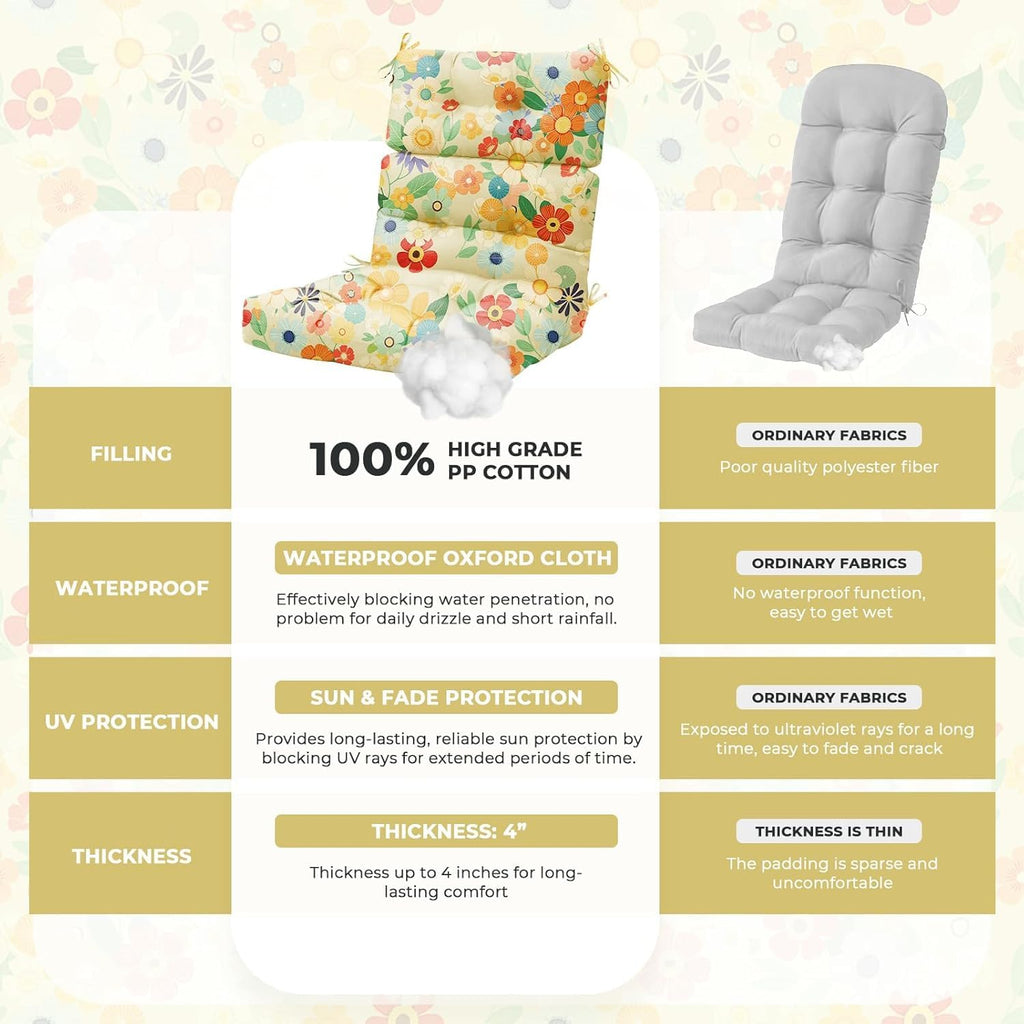 Rocking Chair Cushion, Waterproof Chairs Cushions for Adirondack Chairs Patio Chair High Back Thicked Cushions
