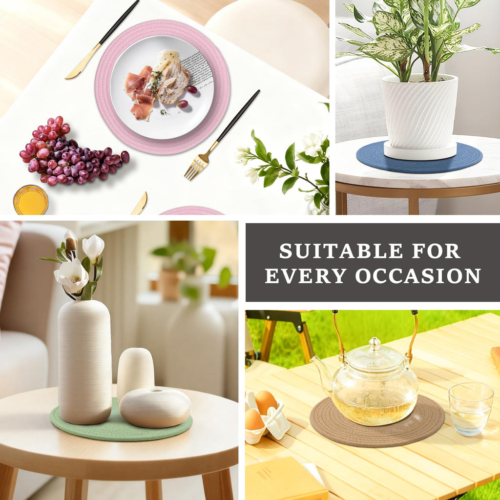 Round Placemats Set of 6, Cotton Rope Woven Table Mats, Hot Pads , Non Slip Heat Resistant Place Mats, 13 Inches