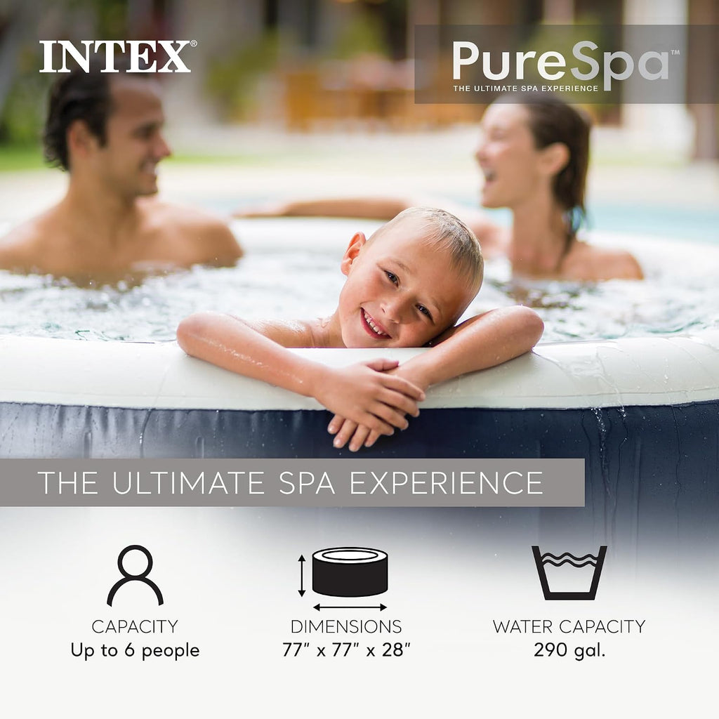 PureSpa 4 Person Inflatable Hot Tub Bundle w/Energy-Efficient Cover | 28429EP Bubble Massage: Built-in Hard Water
