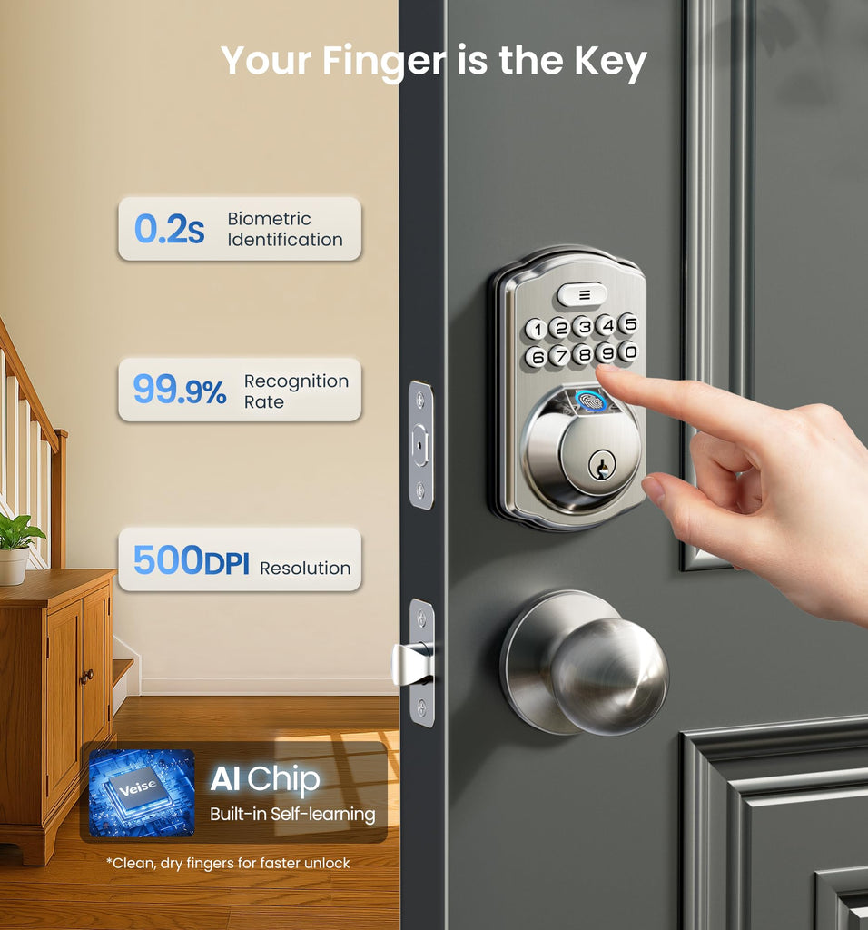 Fingerprint Door Lock, Keypad Deadbolt, Satin Nickel