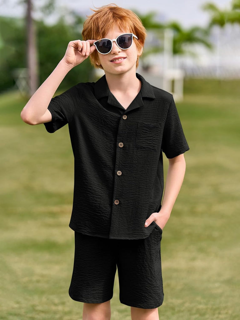 Boys 2 Pieces Summer Outfits Beach Short Sleeve Shirts