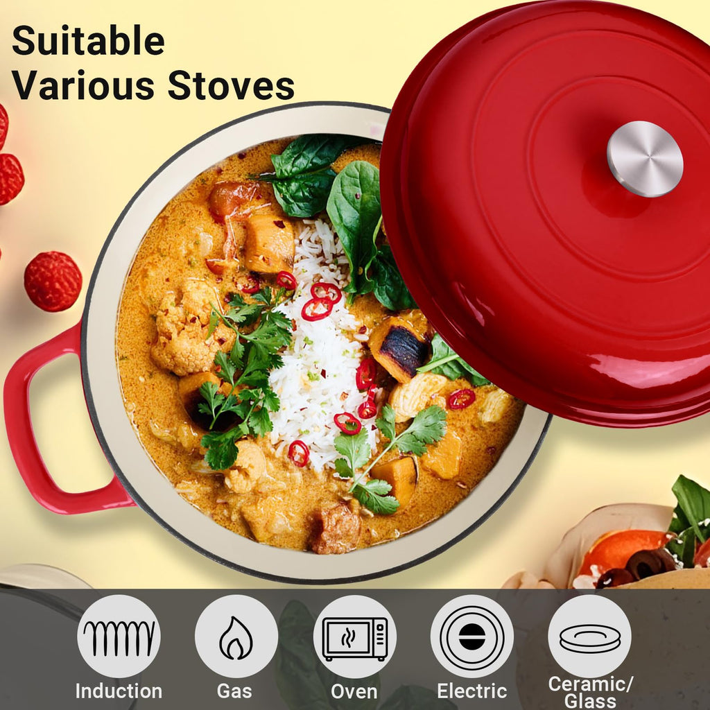 Enameled Cast Iron Dutch Oven, 3.8 Quart Dutch Oven Pot with Lid, Non Stick Cast Iron Pot, Round Oven Safe up to