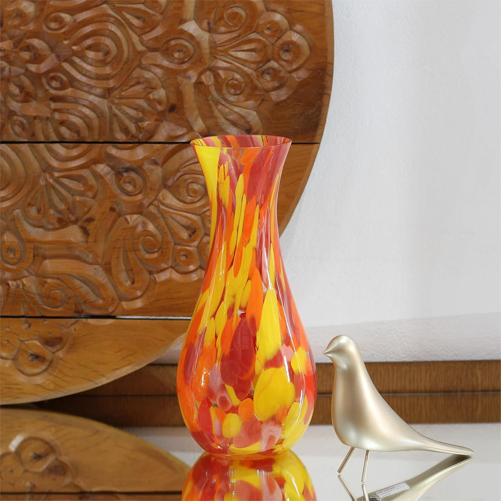 Murano Style Art Glass Vase Hand Blown Orange Confetti Effect Home Decor | Hand Blown Glass Vase, Decorative Table