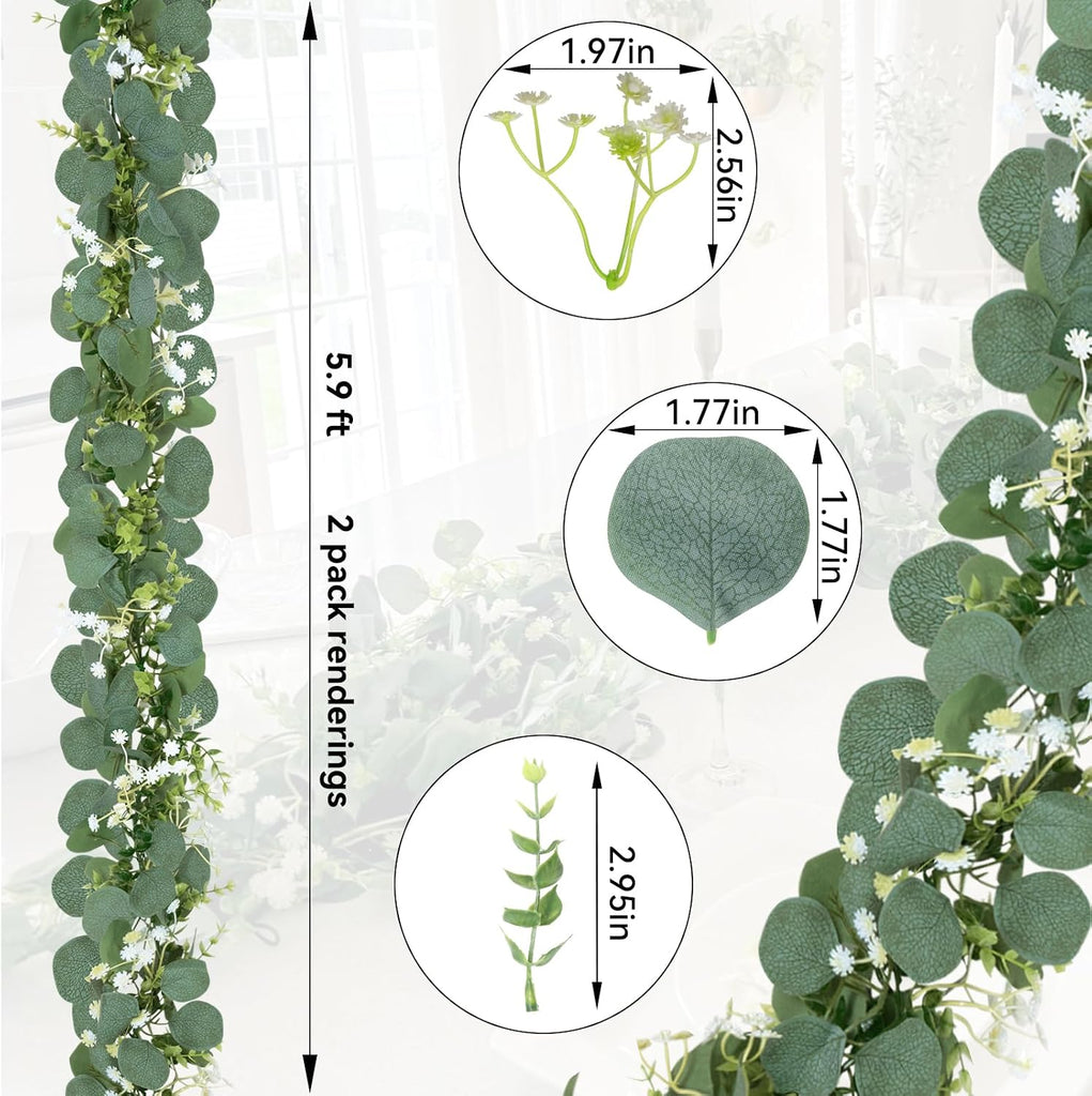 Eucalyptus Garland,Artificial Eucalyptus Leaves Table Greenery Garland Wreath Vines for Wedding Party Table - Set of 4