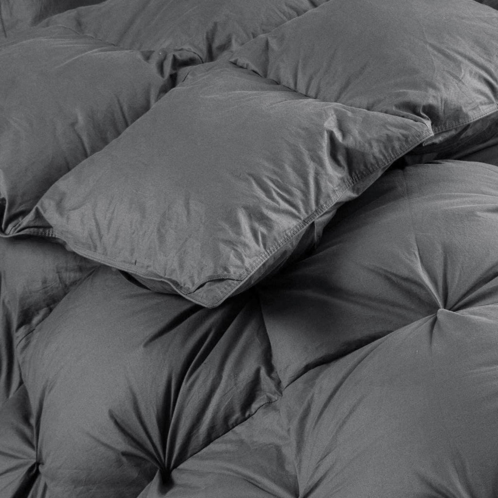 Luxurious Palatial /Super Goose Down Comforter, 120 X 90 inches, Unique Gray Pinch Pleat, 600 Thread Count