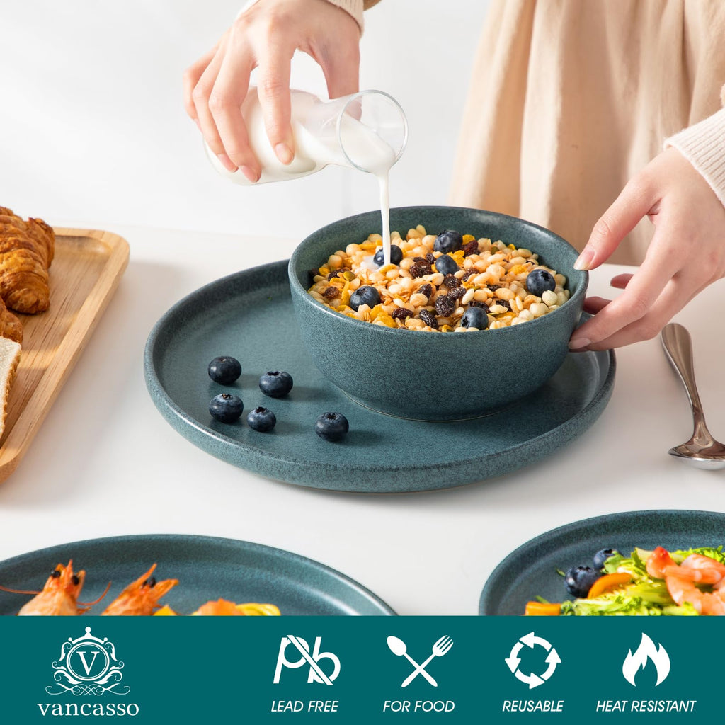Plates and Bowls Sets, 24 Pieces Stoneware Dinnerware Set for 8, Ceramic Dish Set , Microwave and Dishwasher Safe