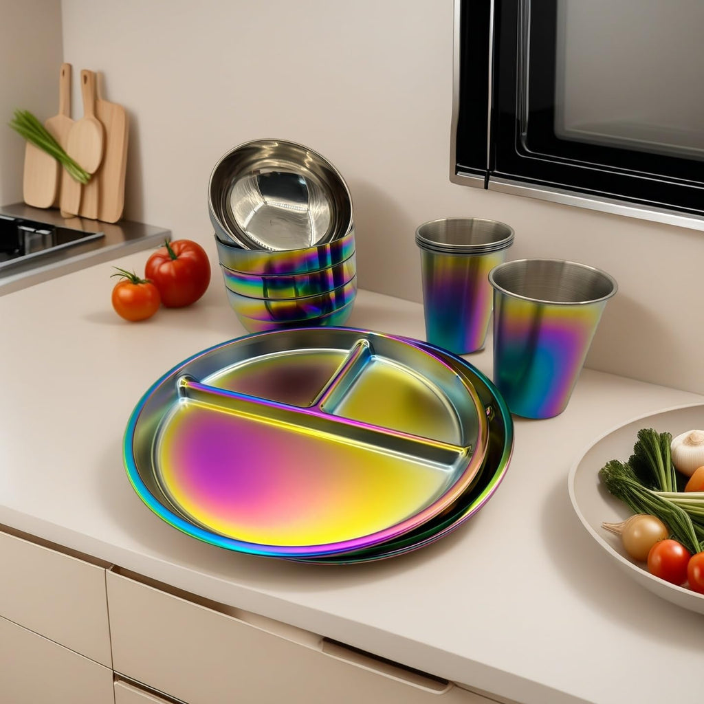 12-Piece Stainless Steel Rainbow Dinnerware Set for 4