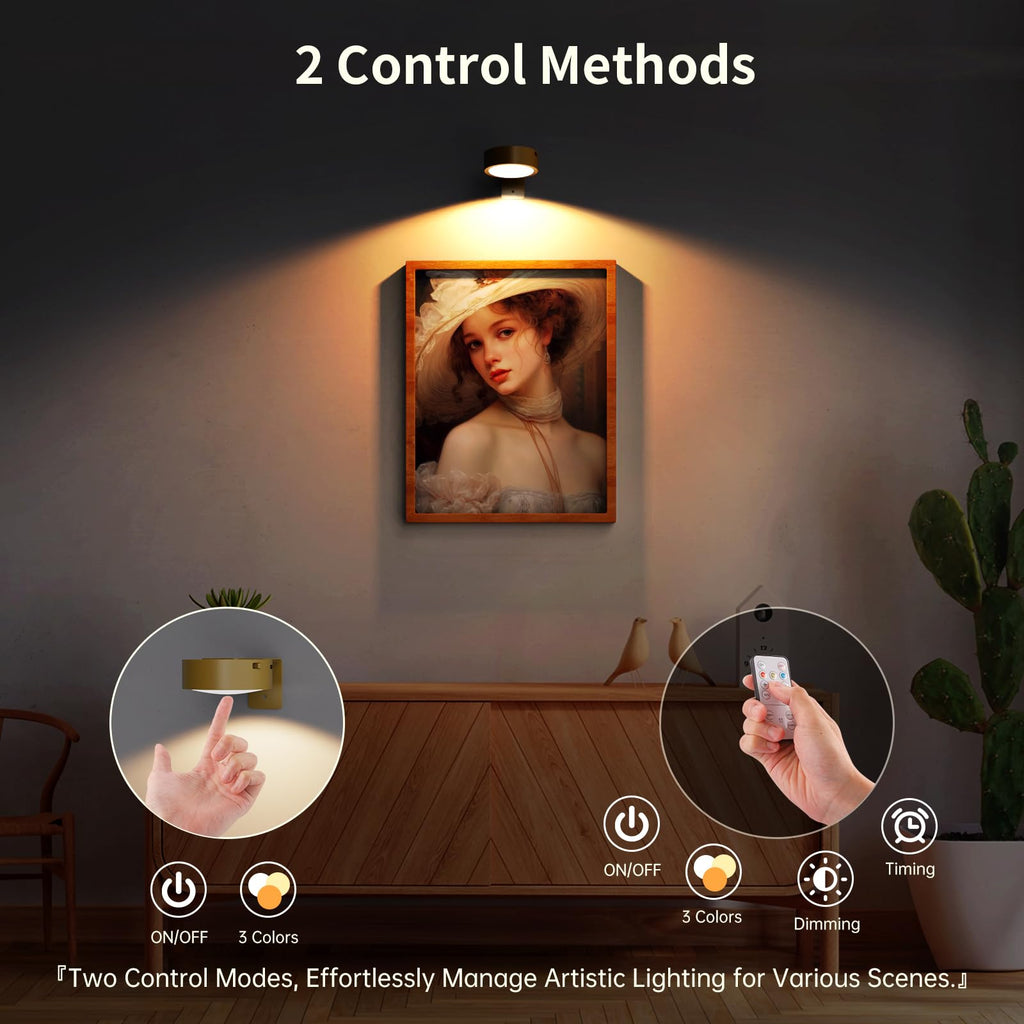 6 Pack Picture Lights for Wall, Rechargeable Battery Operated Wall Lights, Picture Frame Lights with 3 Lighting