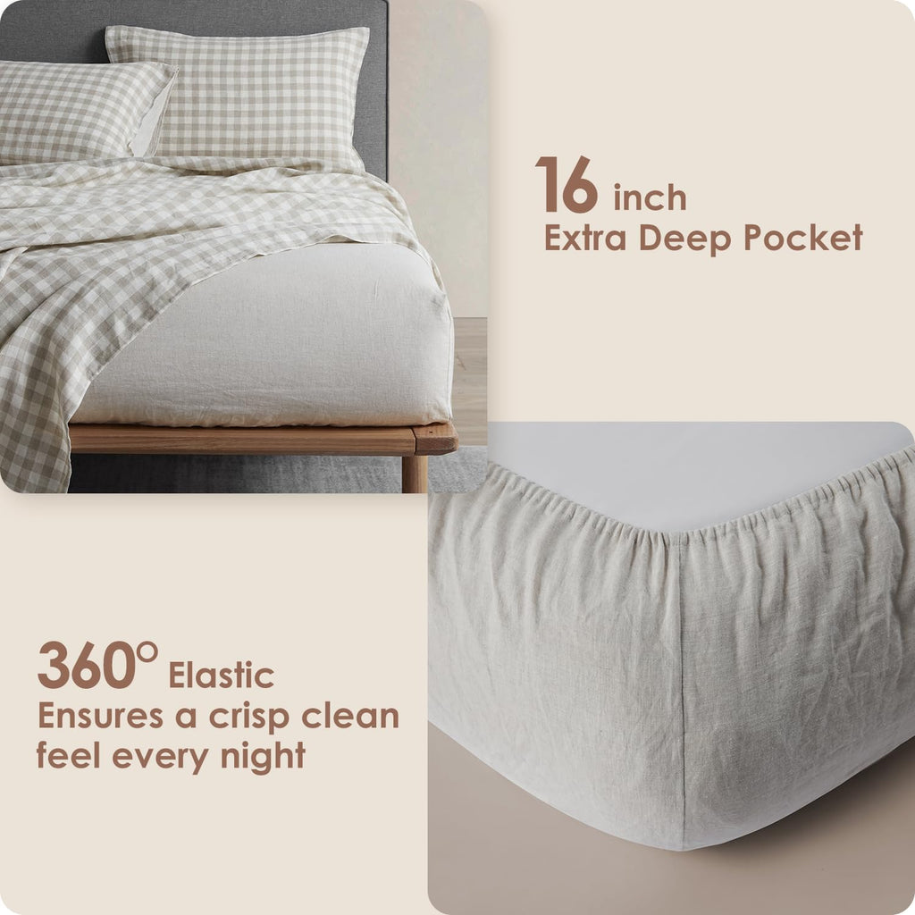 100% French Linen Sheets 3Pcs Set, 170GSM Linen Bedding