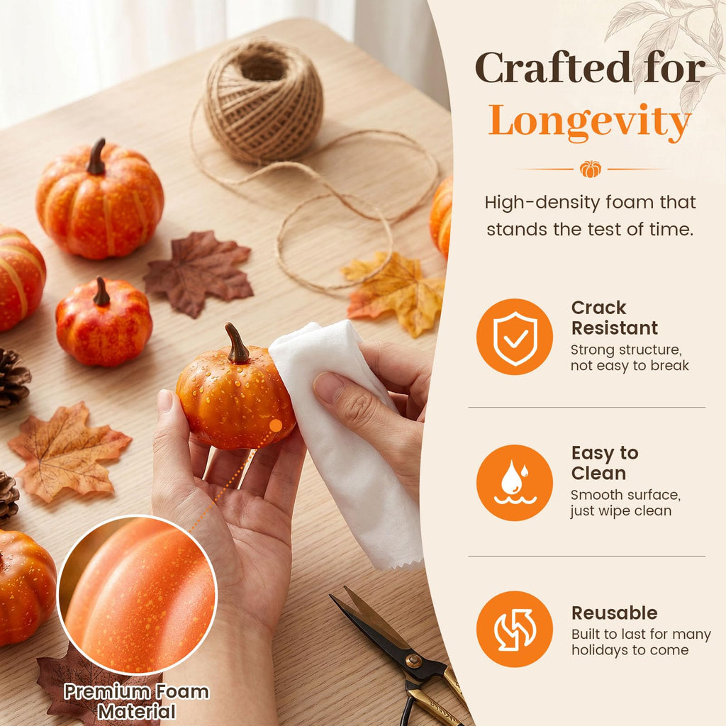 38 PCS Fake Pumpkin Set, 8 PCS Pumpkins for Decorating, Fall Table