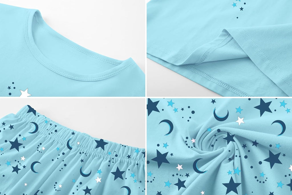 Piece Pajama Set for Girls, 100% Cotton Cartoon Pattern Sleepwear Pjs Set