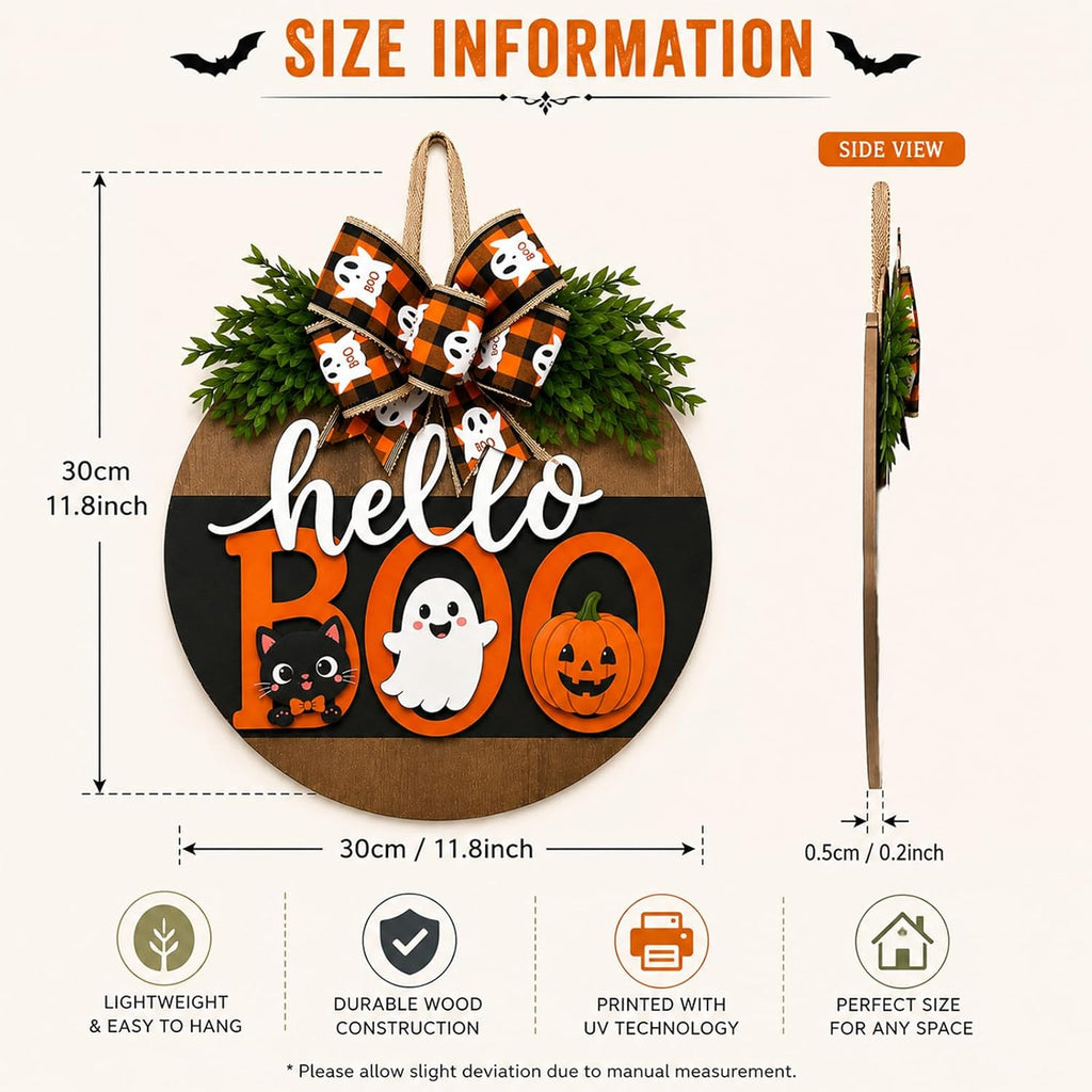 Halloween Wreaths for Front Door Cute Ghost Hanger Sign Decorations (Cute Ghost Wreath)