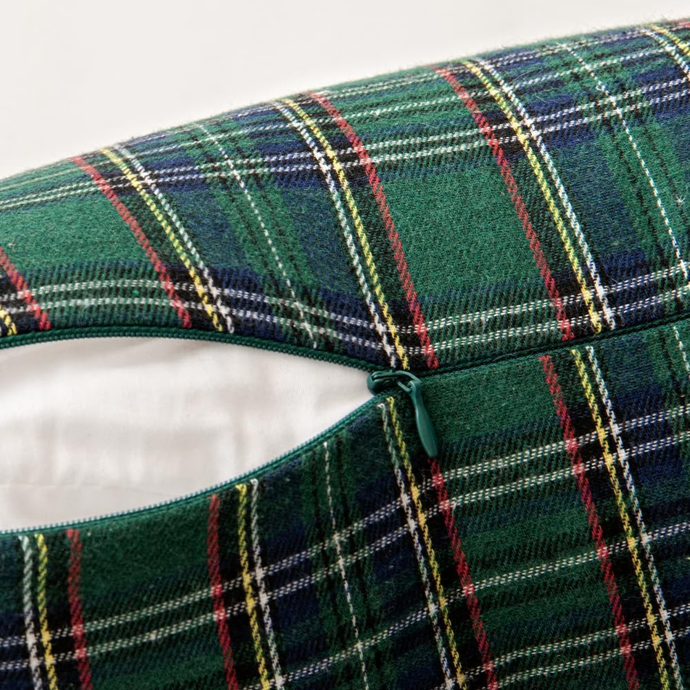 Christmas Euro Sham Plaid Throw Pillow Covers 22x22 Green Set of 2