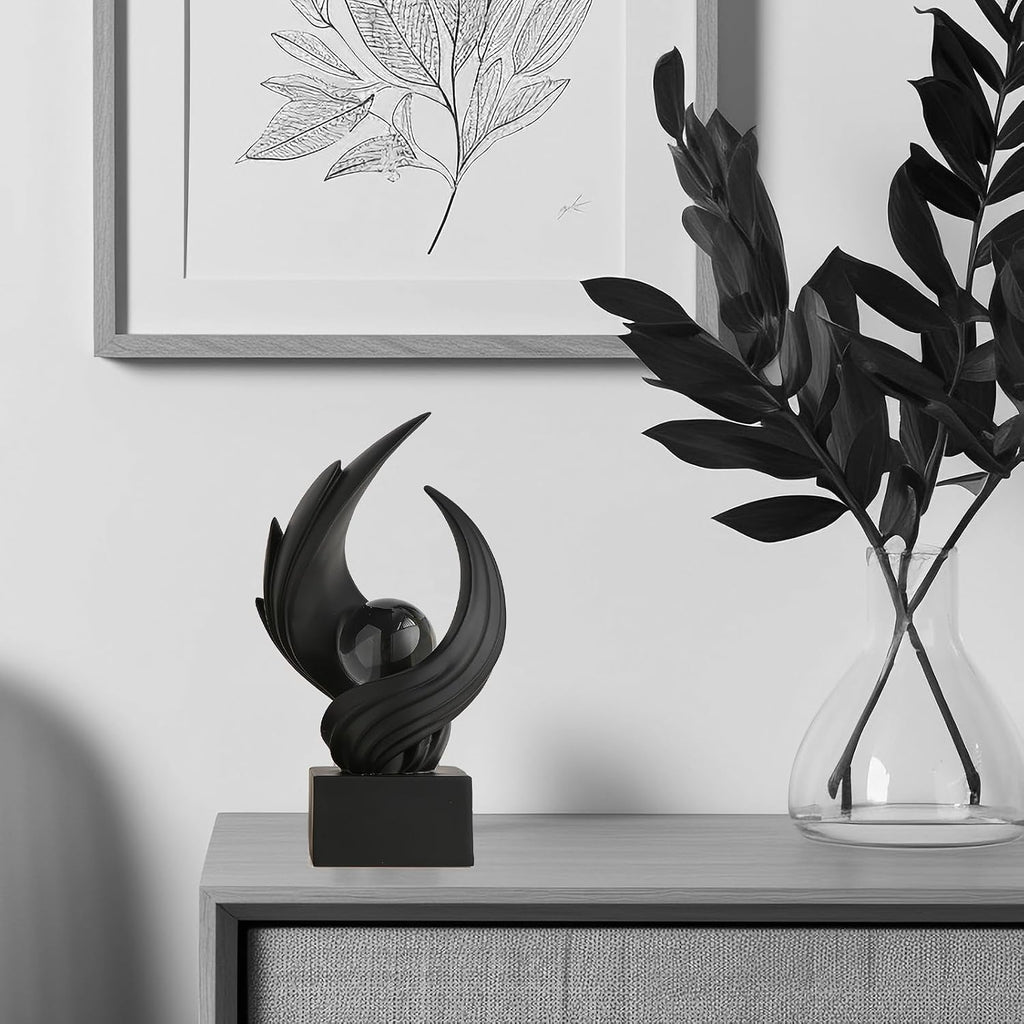 Art Statue Decor, Abstract Swirl-Shaped Sculpture with Glass Ball Resin Art Figurines Centerpiece Sculptures Decor