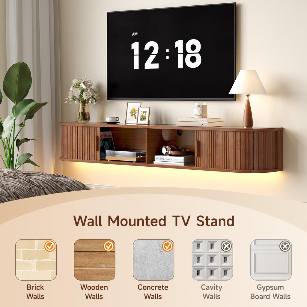 55" Floating TV Stand, Wall Mounted Entertainment Center Walnut