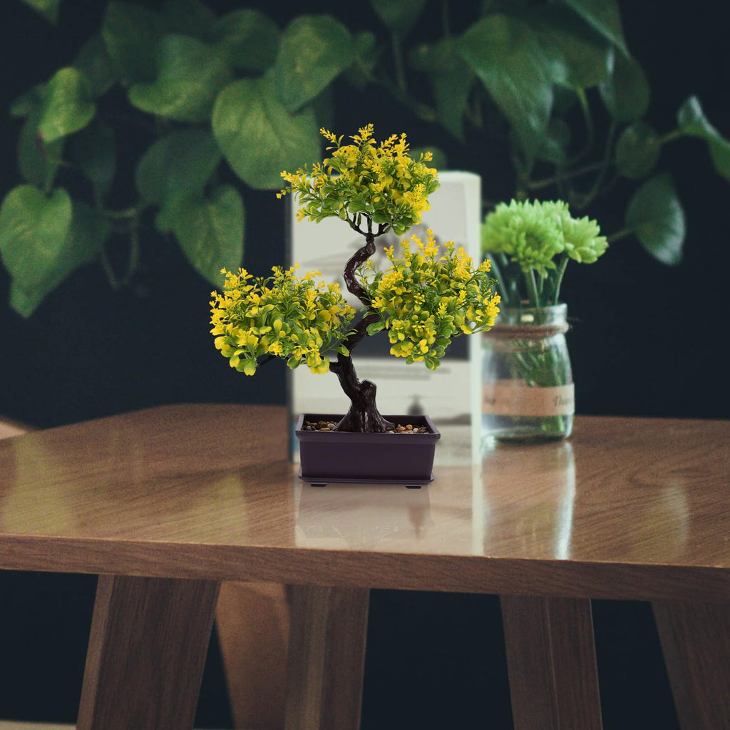 Artificial Bonsai Tree Faux Potted Plant Simulation Desk Decor Low Maintenance Greenery 14.17X12.59X3.93 Inches