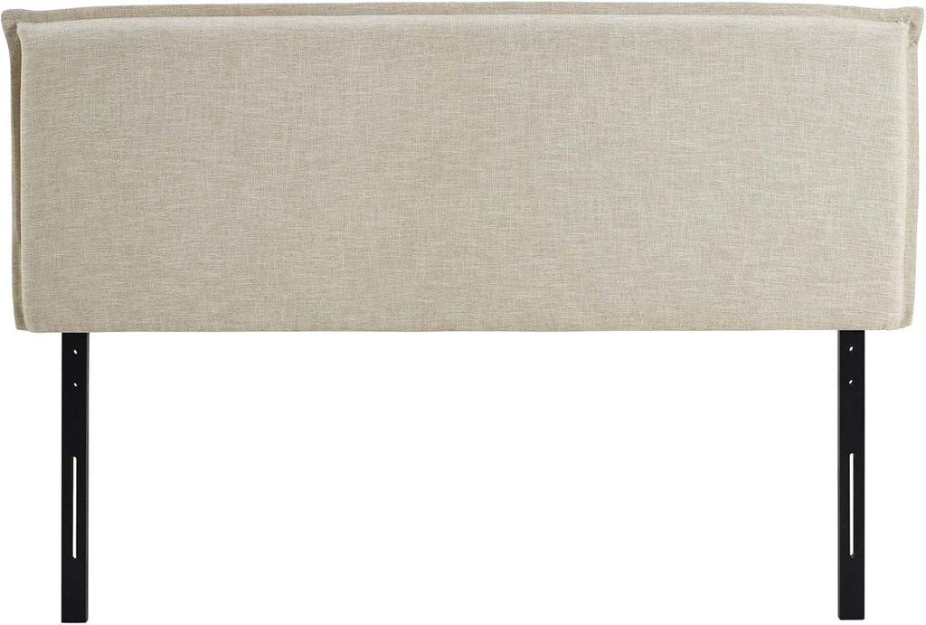 Linen Fabric Upholstered Queen Headboard in Beige with French Piping
