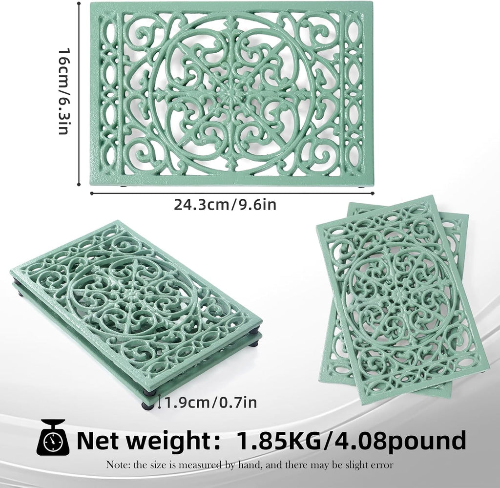 9.6 x 6.3 Inch Cast Iron Trivet Set, Large Metal Trivets for Hot Dishes Pots Pans Decorative Kitchen Trivets