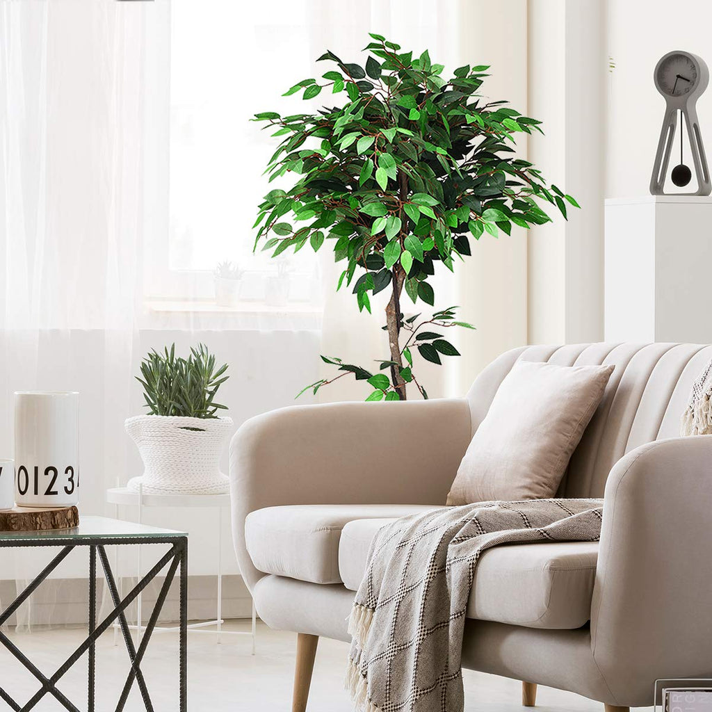 5.5ft Artificial Ficus Tree Set of 2, Fake Greenery Plants in Pots for Indoor and Outdoor, Beautiful Faux Tree with