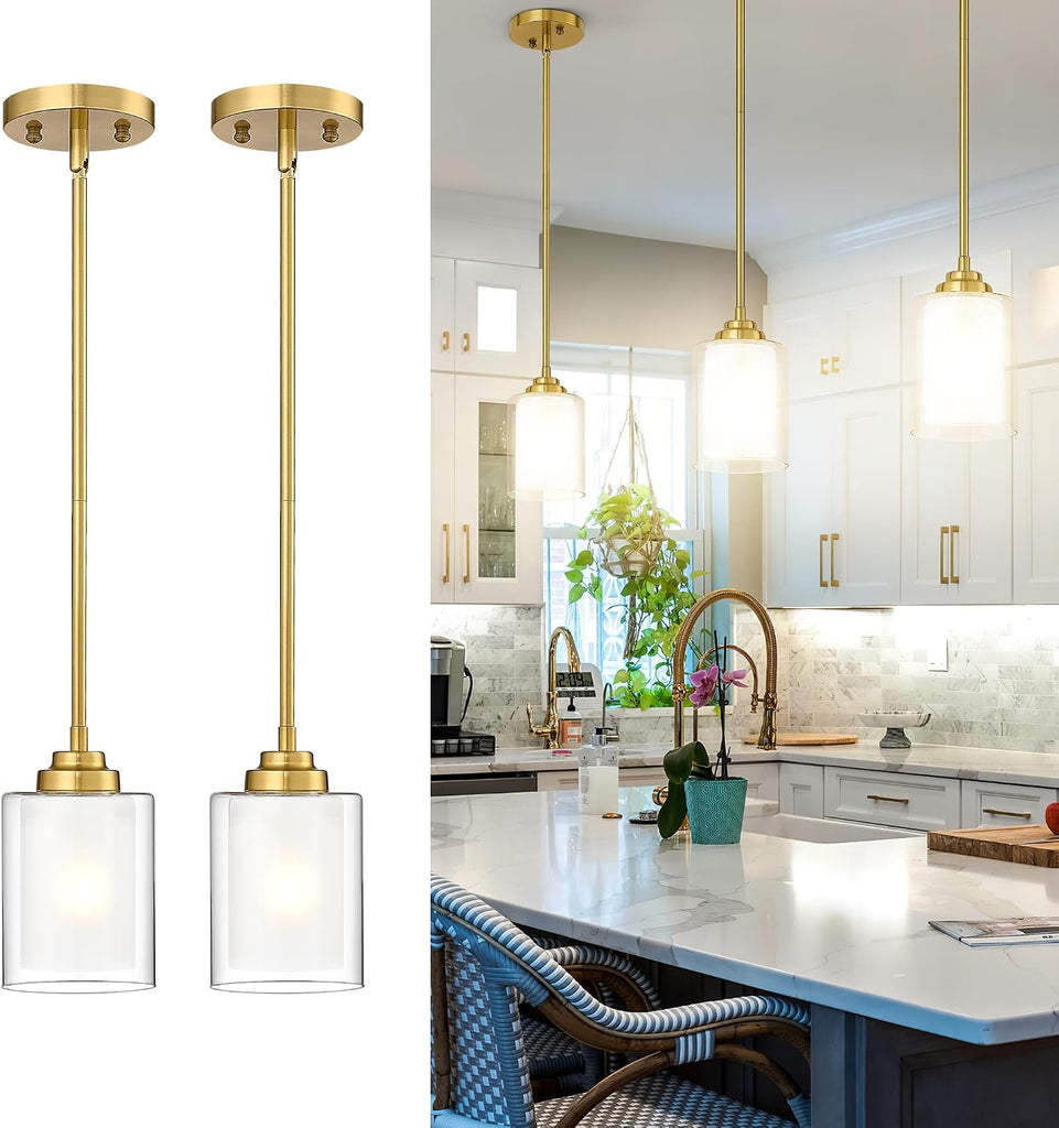 Modern Pendant Light,Brushed Gold Modern Pendant Light for Kitchen Island,Hanging Ceiling Light Fixture,Farmhouse