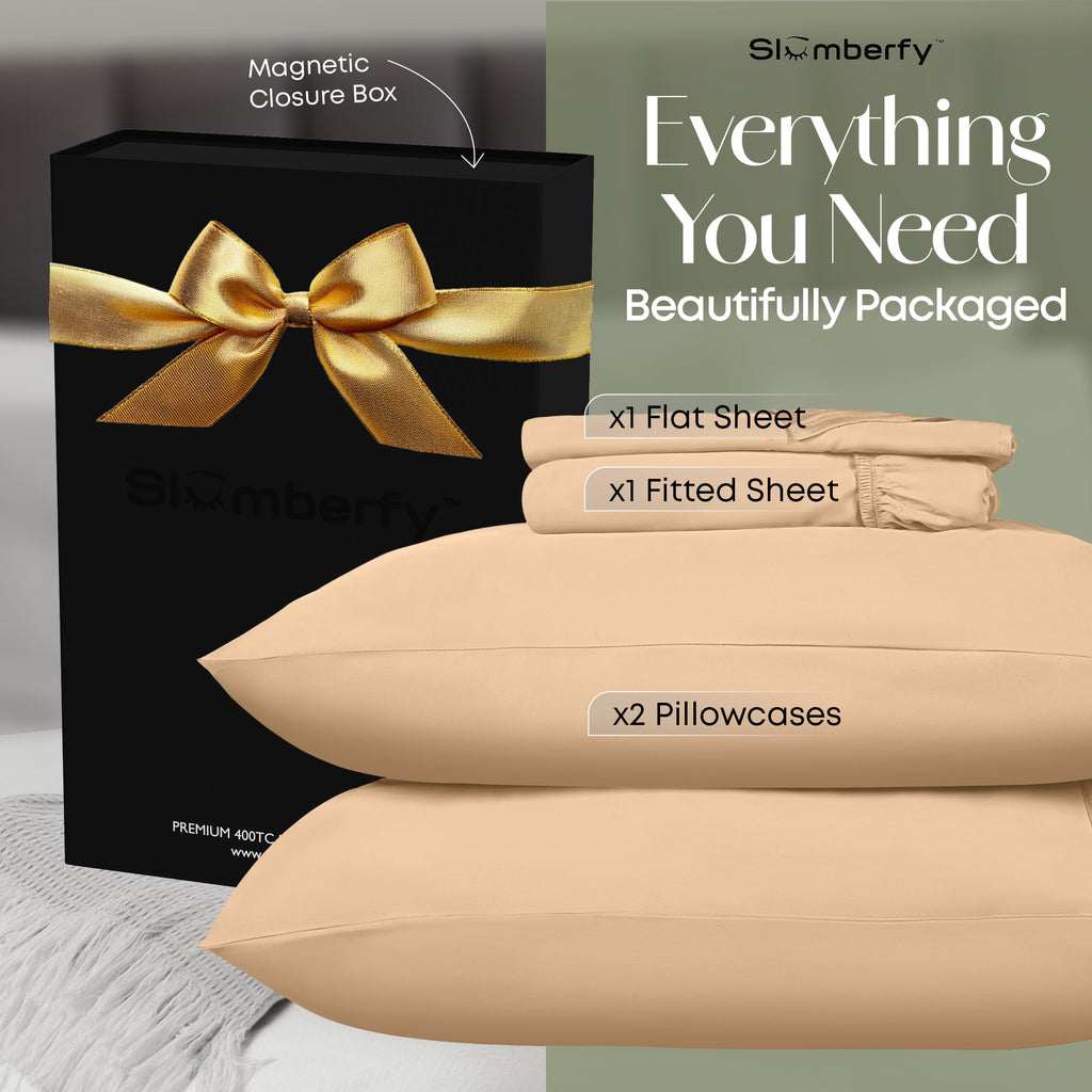 4-Piece 400 TC Viscose Derived from Bamboo Sheets - 1 Fitted, 1 Flat, 2 Pillow Cases - Deep Pocket Cooling