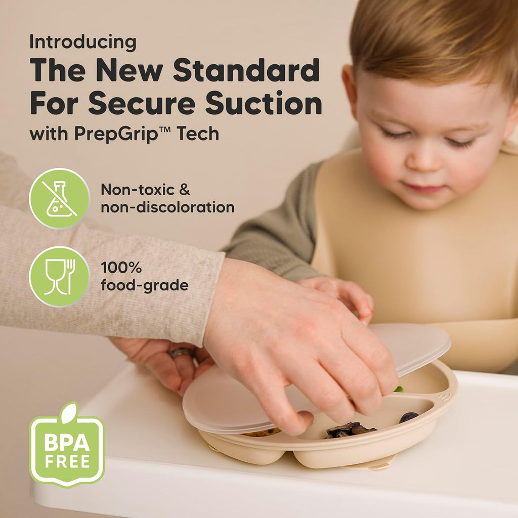 Suction Plates with Lids for Baby, 3pk, BPA-Free Silicone, Slate
