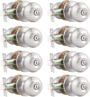 8 Pack Interior Privacy Door Knobs Keyless Door Lock Lockset Round Doorknobs in Satin Nickel Door Locks s and