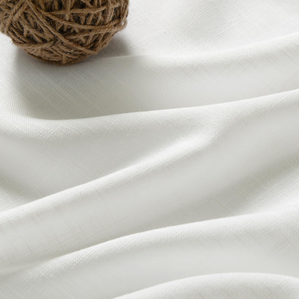 Ivory Linen Curtains 95 Inch Length 2 Panel Set Burlap Textured Semi Sheer Linen Drapes Rustic Country Window