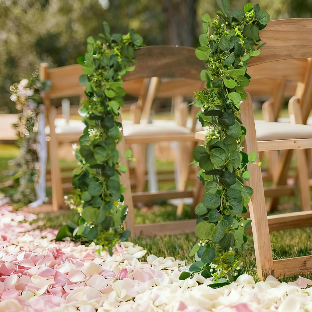 4 Packs 5.74 Ft Artificial Eucalyptus Garland Leaves with Flowers Artificial Fake Greenery Hanging Vines for Wedding