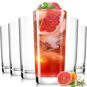 Drinking Water Glasses Set, Lead-Free Crystal Highball Glass, Tall Glass Cups for Cocktail Parties,Clear set of 6,16oz