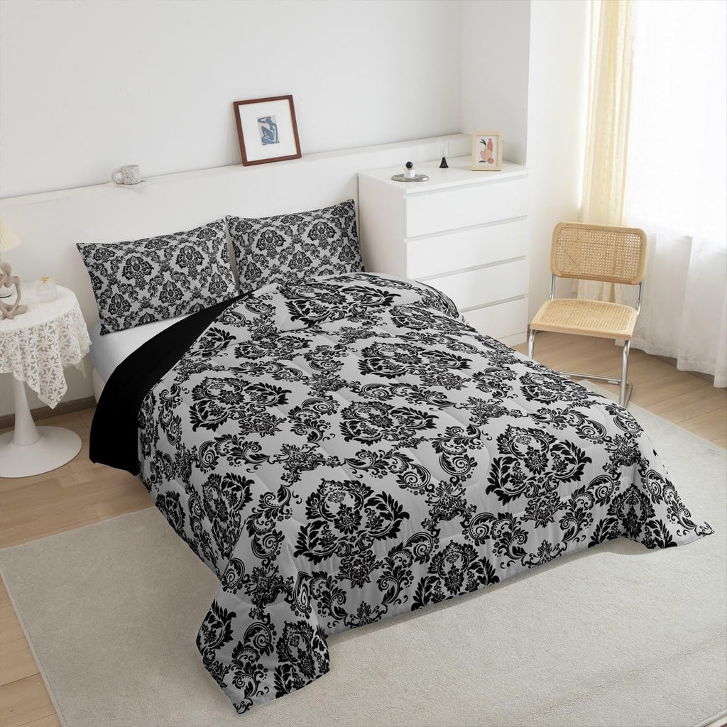 Adults Black Boho Damask Comforter Set Queen Size Boys Girls
