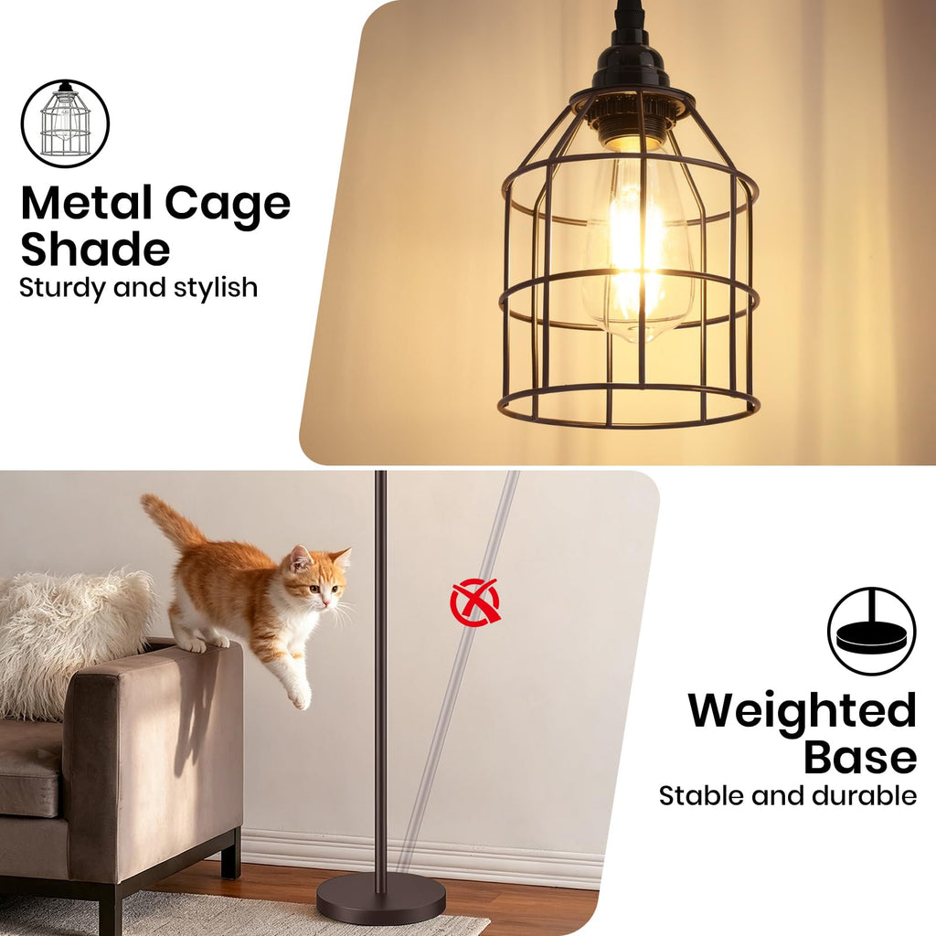 70'' Tall Floor Lamp, 3-Light Standing Lamp, Brown