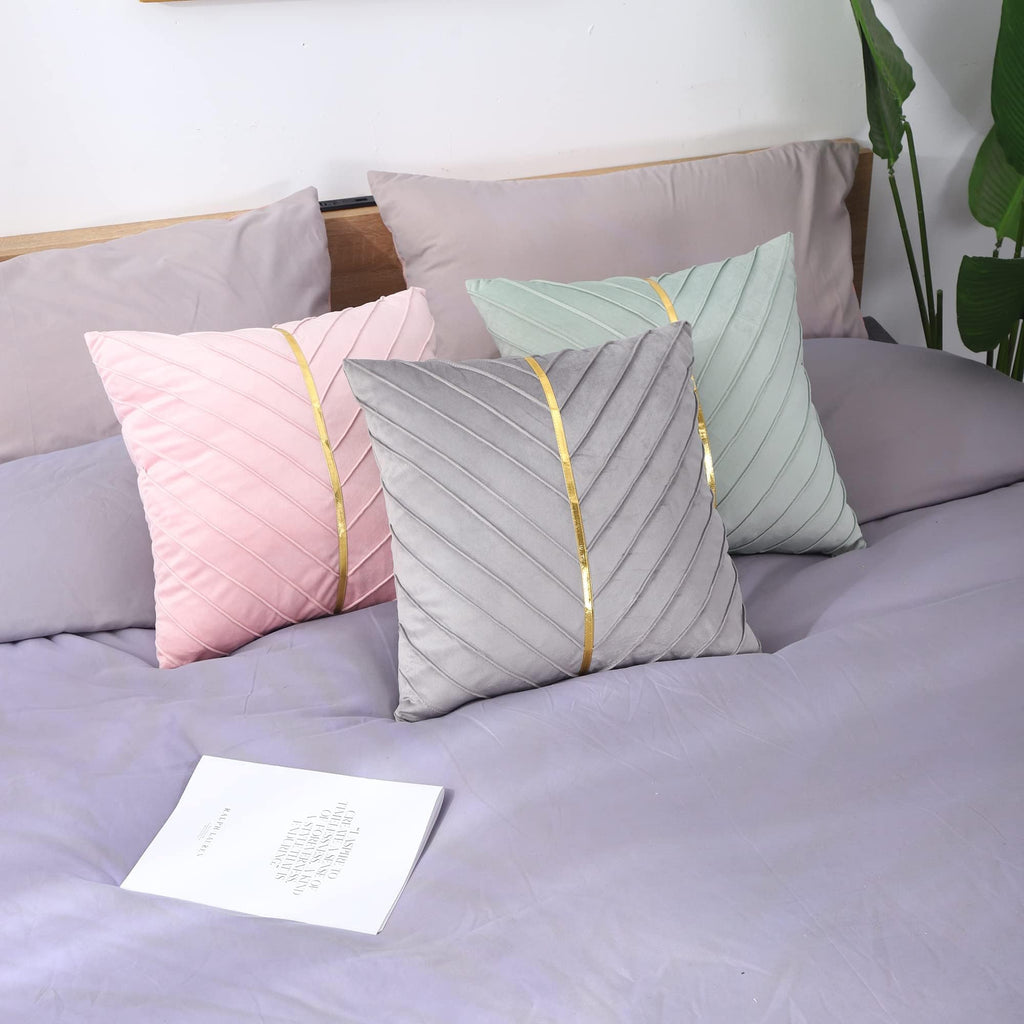 Velvet Throw Pillow Covers 22x22 Pack of 2 Gold Decor Mint Green