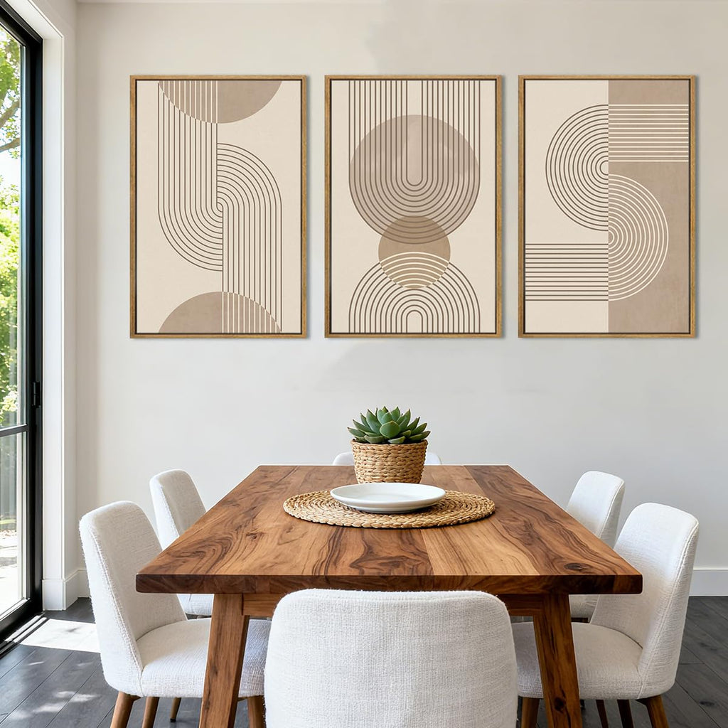 Large Neutral Boho Beige Framed Wall Art 16x24 Inch Abstract Modern Canvas Wall Decor Minimalist Geometric Artwork