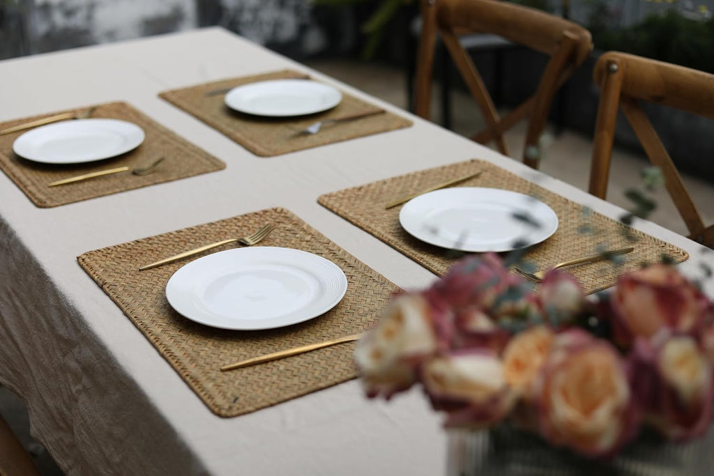 Natural Woven Rattan Rectangular Placemats Seagrass Place Mats for Dining Table (, 18x12inches) - Set of 6
