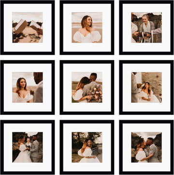 12x12 Picture Frame Set of 9, Display Pictures 8x8 with Mat or 12x12 without Mat, Multi Collage Gallery Square Photo