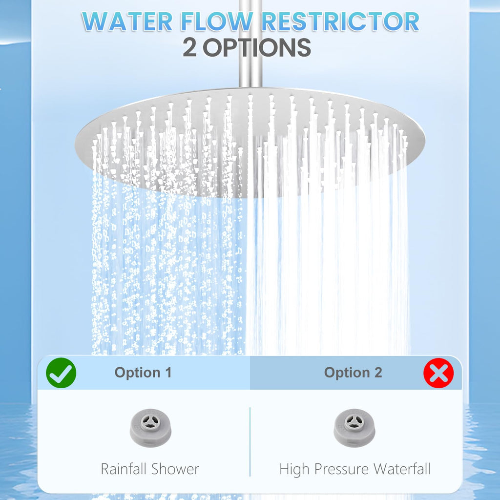 16 inch Ceiling Round Rain Shower Head Brushed Nickel - All Metal Stainless Steel 304, Full Body Round Rainfall