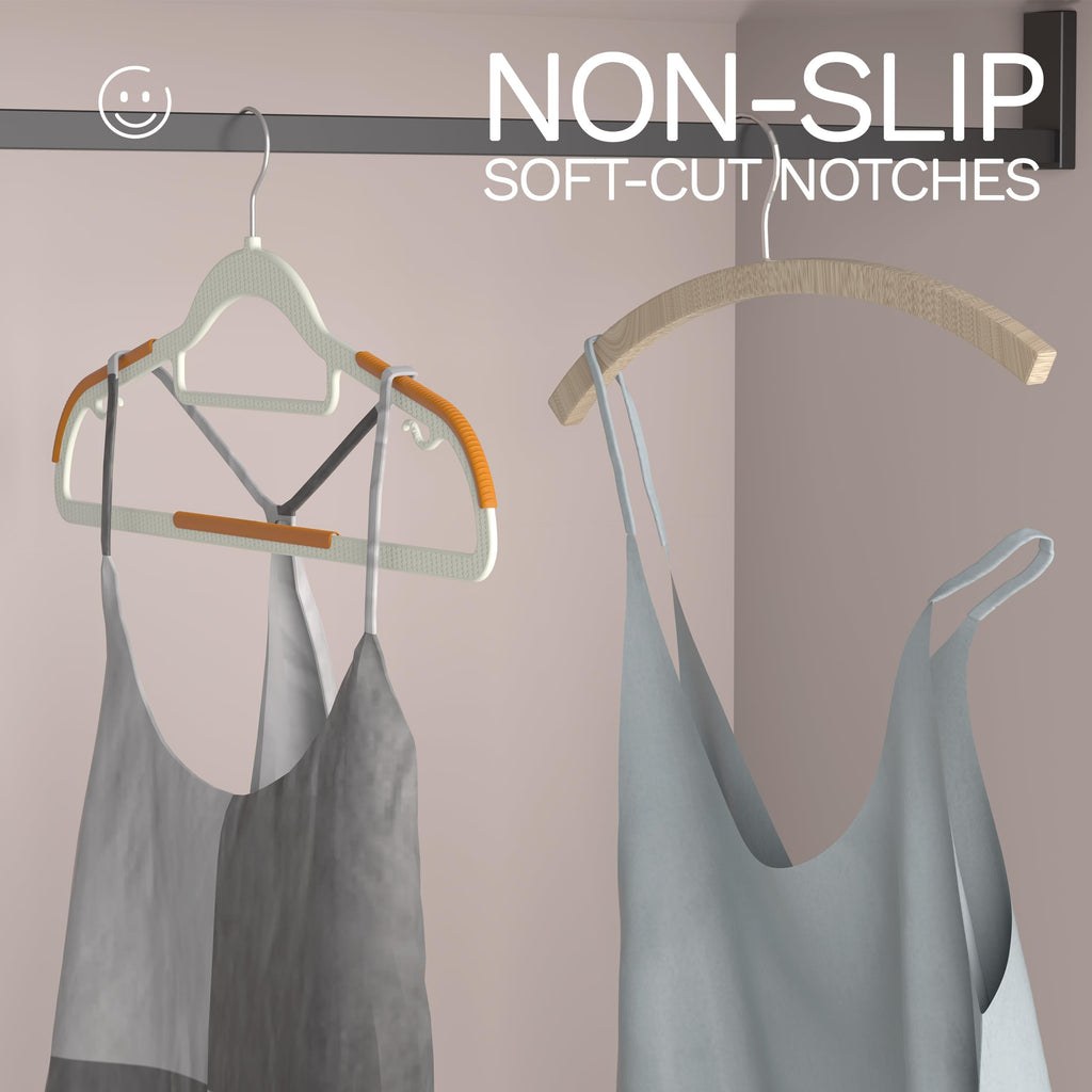 60 Pack Heavy Duty Plastic Hangers, Non Slip Clothes Hangers with Rubber Pads and 360° Hook - Thin Space Saving