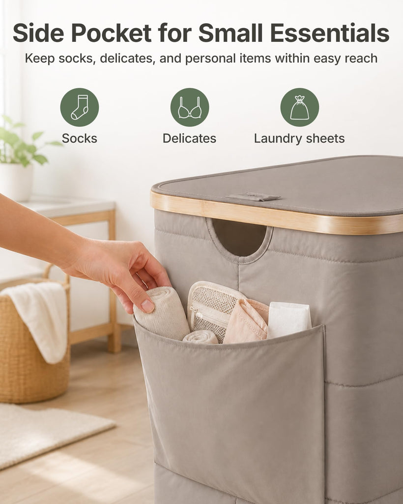 2 Section Laundry Hamper with Lid, 140L Quilted Puffer Basket
