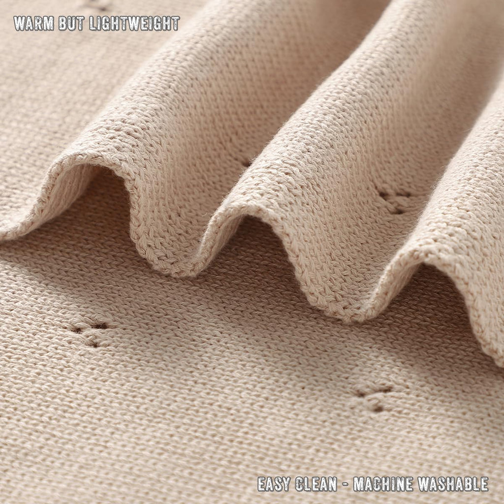 100% Luxury Organic Cotton Pointelle Knit Baby Quilt Blanket - Refined Lightweight Heirloom Nursery Essential