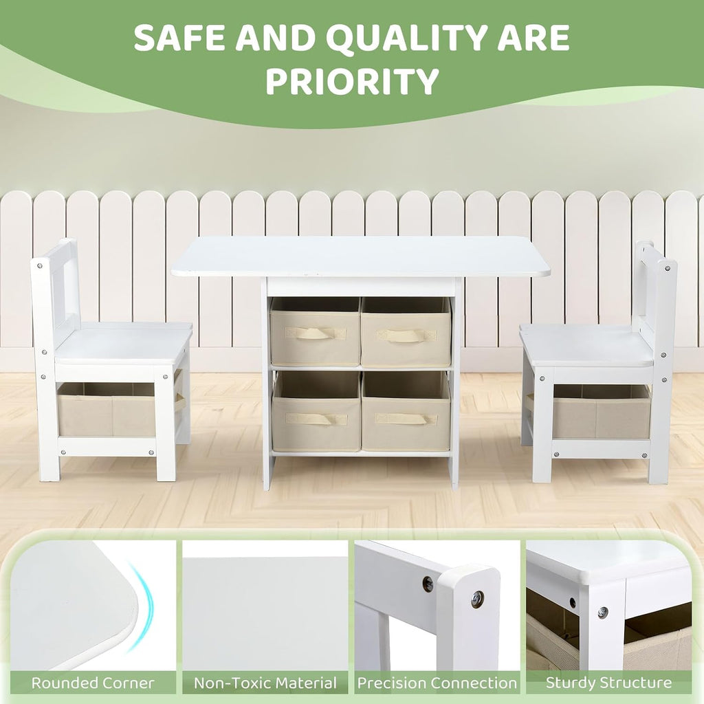 Kids Table and Chairs with Storage, 6 Drawers Toddlers Table and Chair Set- Ideal for 3-8 Years Old, European Grade