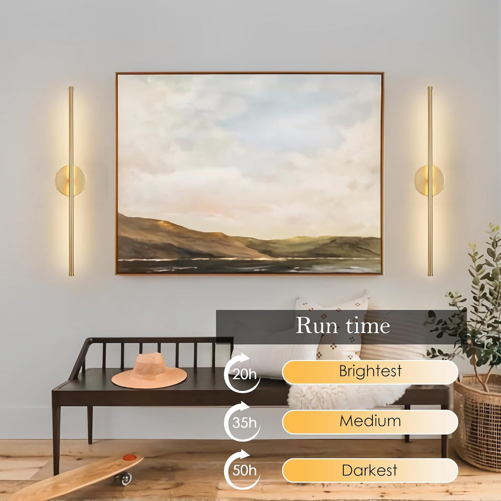 Battery Operated Wall Sconces with Remote Control, Dimmable Wall Sconces Set of Two, 350°Rotate, 3000K LED Gold
