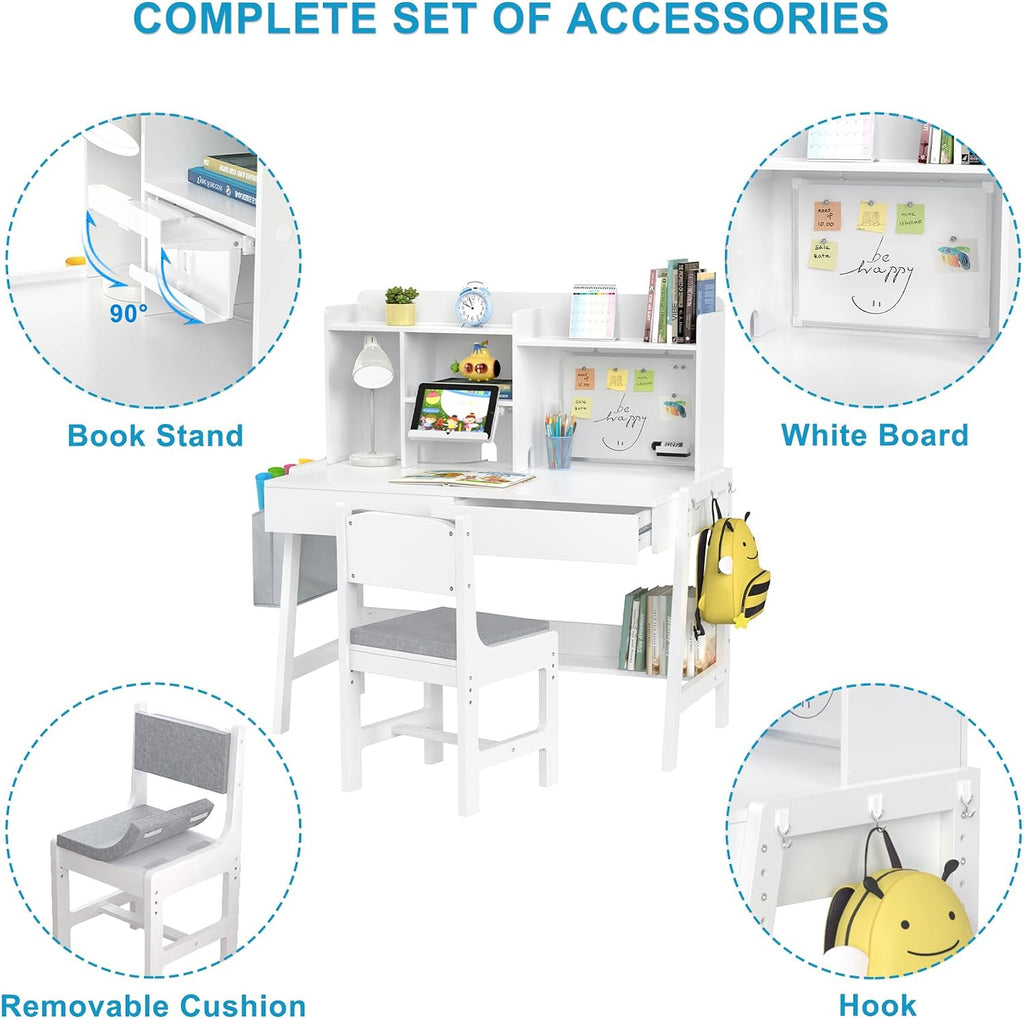 Kids Desk and Chair Set, Height Adjustable Kids Study Table, Ages 5-12