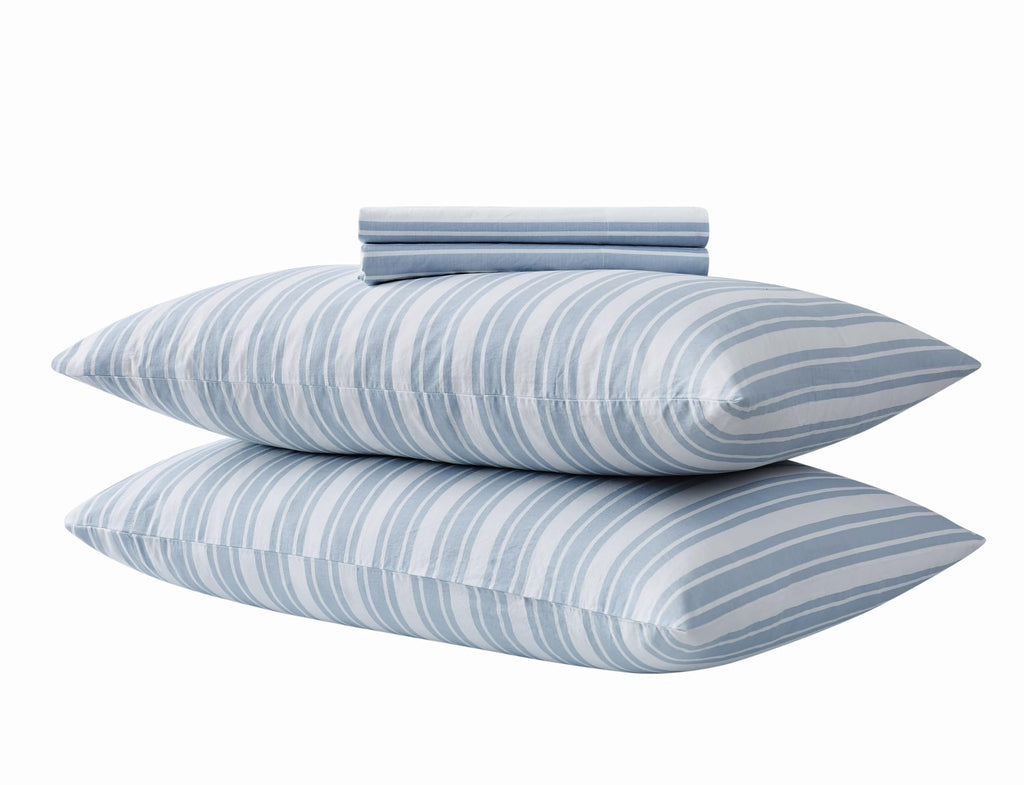 Wide Ticking Stripe Blue 3 Piece Sheet Set