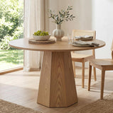 39” Round Solid Wood Dining Table for 4-5 People, Modern Pedestal Kitchen Table with Octagon Base, Circle