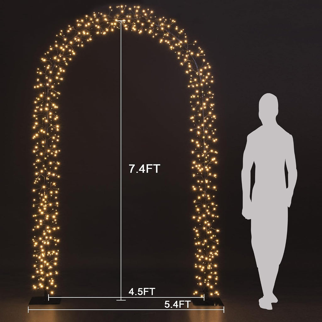 Lighted Garden Arch Metal Wedding Arbor with 832 LED Starburst Firework Lights for Various Climbing Plant Christmas