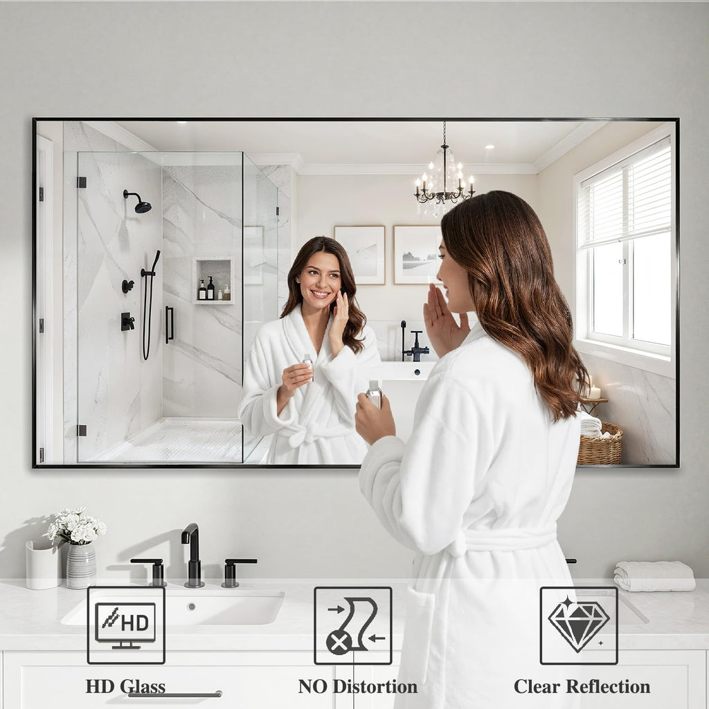Black Mirrors for Wall, 30x60 Inch Bathroom Mirror, Rectangular Wall Mirror Bedroom Bathroom, Hangs Horizontally or