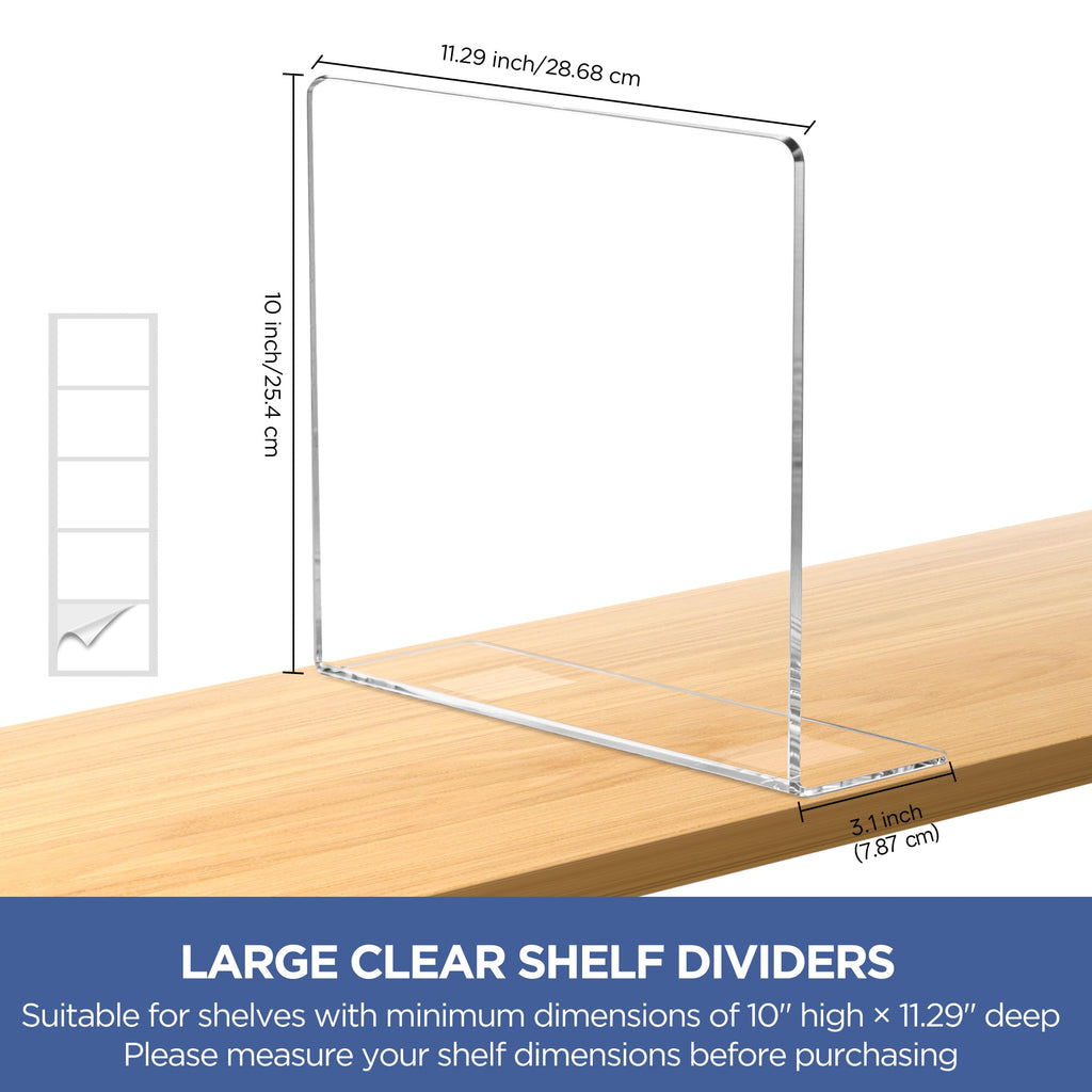 Acrylic Shelf Dividers for Closet Organization, 6 Pack Clear Sturdy Separate Closet Dividers for Shelves, Adjustable