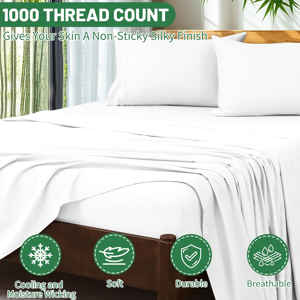 Extra Deep Pocket California King Sheets 18-24 Inch 100% Egyptian Cotton 1000 Thread Count Sateen Weave Soft